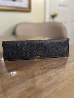 Jaz Paris Gray Textured Leather pen Wallet with Gold Tone Metal Corners